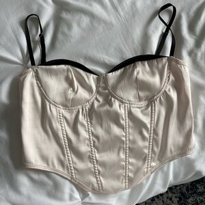 SHEIN Cream Satin Bustier with Black Straps